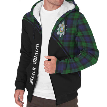 Black Watch Tartan Sherpa Hoodie with Family Crest Curve Style