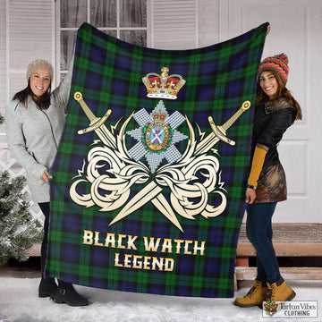 Black Watch Tartan Blanket with Clan Crest and the Golden Sword of Courageous Legacy