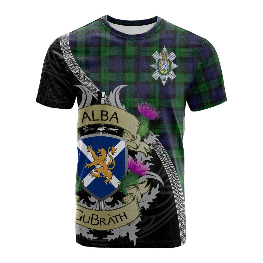 Tartan Vibes Clothing Black Watch Tartan Family Crest Cotton T-shirt Lion Rampant Royal Thistle Shield Celtic Inspired