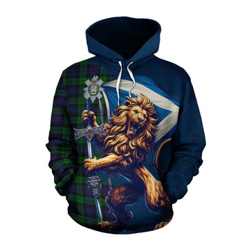Tartan Vibes Clothing Black Watch Tartan Family Crest Cotton Hoodie with Scottish Majestic Lion