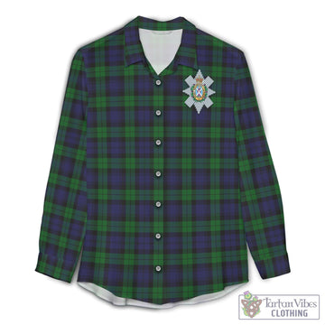 Black Watch Tartan Womens Casual Shirt with Family Crest