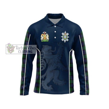 Black Watch Tartan Long Sleeve Polo Shirt with Family Crest and Lion Rampant Vibes Sport Style Unisex - Tartan Vibes Clothing