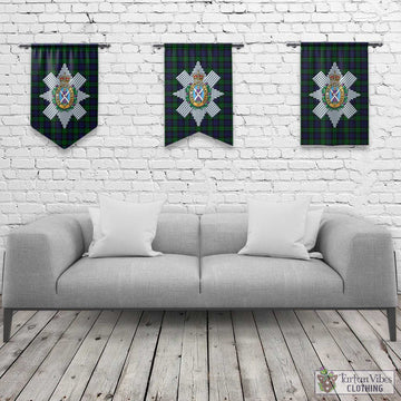 Black Watch Tartan Gonfalon, Tartan Banner with Family Crest