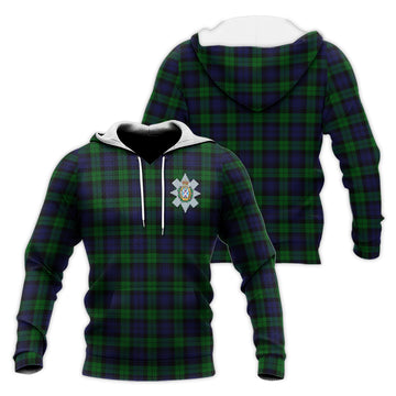 Black Watch Tartan Knitted Hoodie with Family Crest