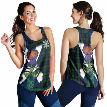 Tartan Vibes Clothing Black Watch Tartan Family Crest Women's Racerback Tanks Scottish Thistle Celtic Inspired