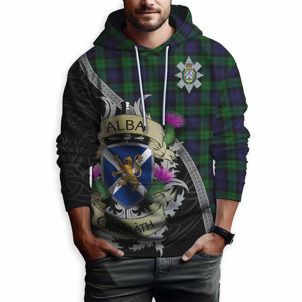 Tartan Vibes Clothing Black Watch Tartan Family Crest Hoodie Lion Rampant Royal Thistle Shield Celtic Inspired
