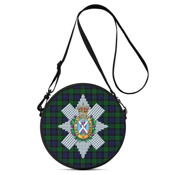 Black Watch Tartan Round Satchel Bags with Family Crest