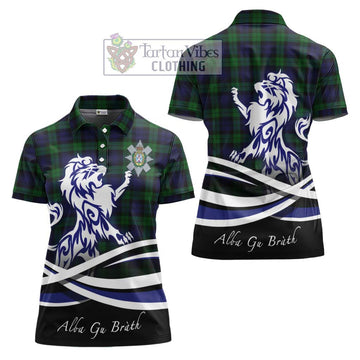 Black Watch Tartan Women's Polo Shirt with Alba Gu Brath Regal Lion Emblem