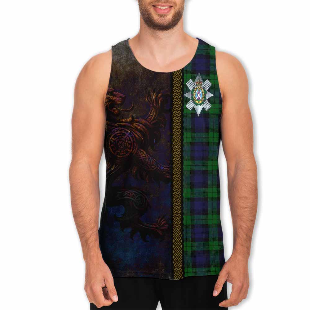 Tartan Vibes Clothing Black Watch Tartan Family Crest Men's Tank Top Alba Gu Brath Be Brave Lion Ancient Style