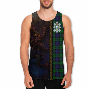 Tartan Vibes Clothing Black Watch Tartan Family Crest Men's Tank Top Alba Gu Brath Be Brave Lion Ancient Style