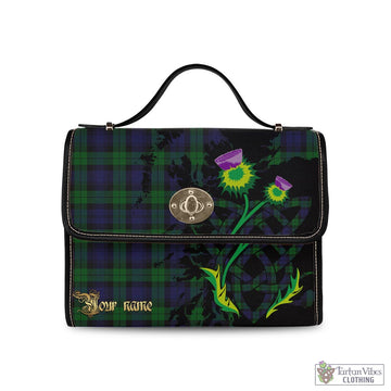 Black Watch Tartan Waterproof Canvas Bag with Scotland Map and Thistle Celtic Accents