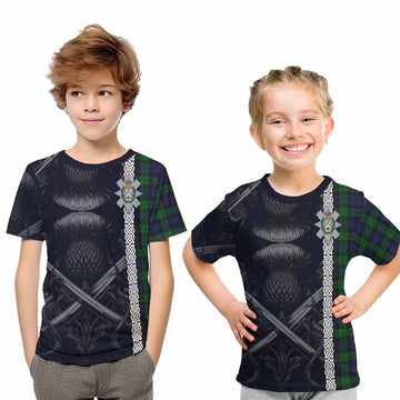 Tartan Vibes Clothing Black Watch Tartan Kid T-Shirt with Family Crest Cross Sword Thistle Celtic Vibes