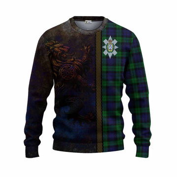 Tartan Vibes Clothing Black Watch Tartan Family Crest Knitted Sweater Alba Gu Brath Be Brave Lion Ancient Style