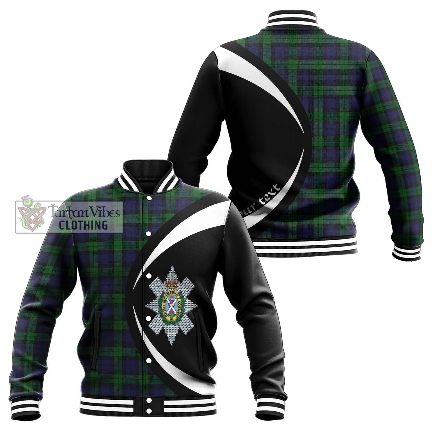 Black Watch Tartan Baseball Jacket with Family Crest Circle Style Unisex - Tartan Vibes Clothing