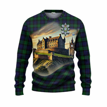 Tartan Vibes Clothing Black Watch Tartan Family Crest Knitted Sweater with Scottish Ancient Castle Style