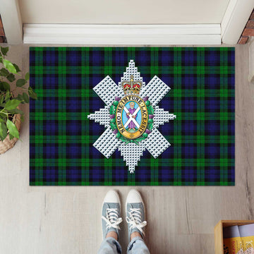 Black Watch Tartan Rubber Doormat with Family Crest