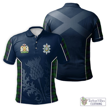 Black Watch Tartan Men's Polo Shirt with Family Crest and Scottish Thistle Vibes Sport Style