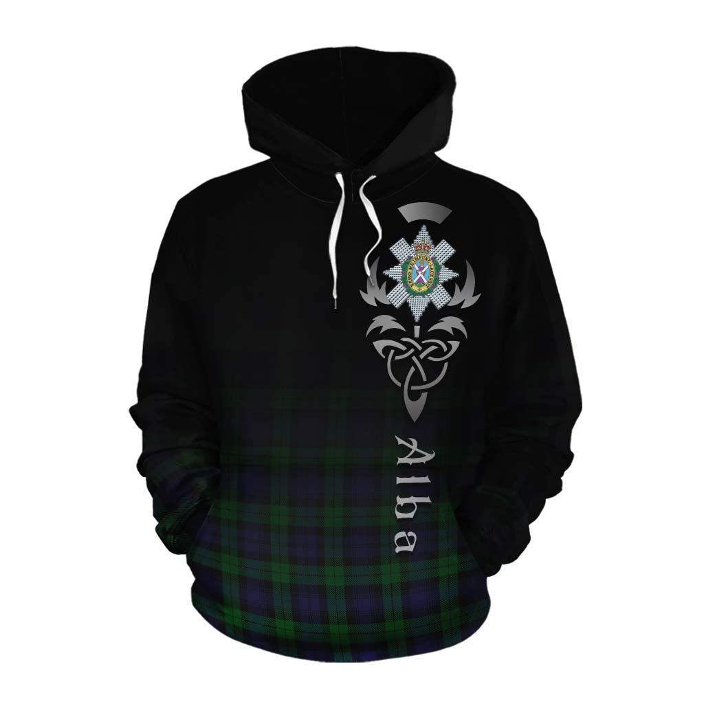Tartan Vibes Clothing Black Watch Tartan Cotton Hoodie Featuring Alba Gu Brath Family Crest Celtic Inspired
