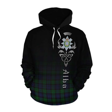 Tartan Vibes Clothing Black Watch Tartan Cotton Hoodie Featuring Alba Gu Brath Family Crest Celtic Inspired