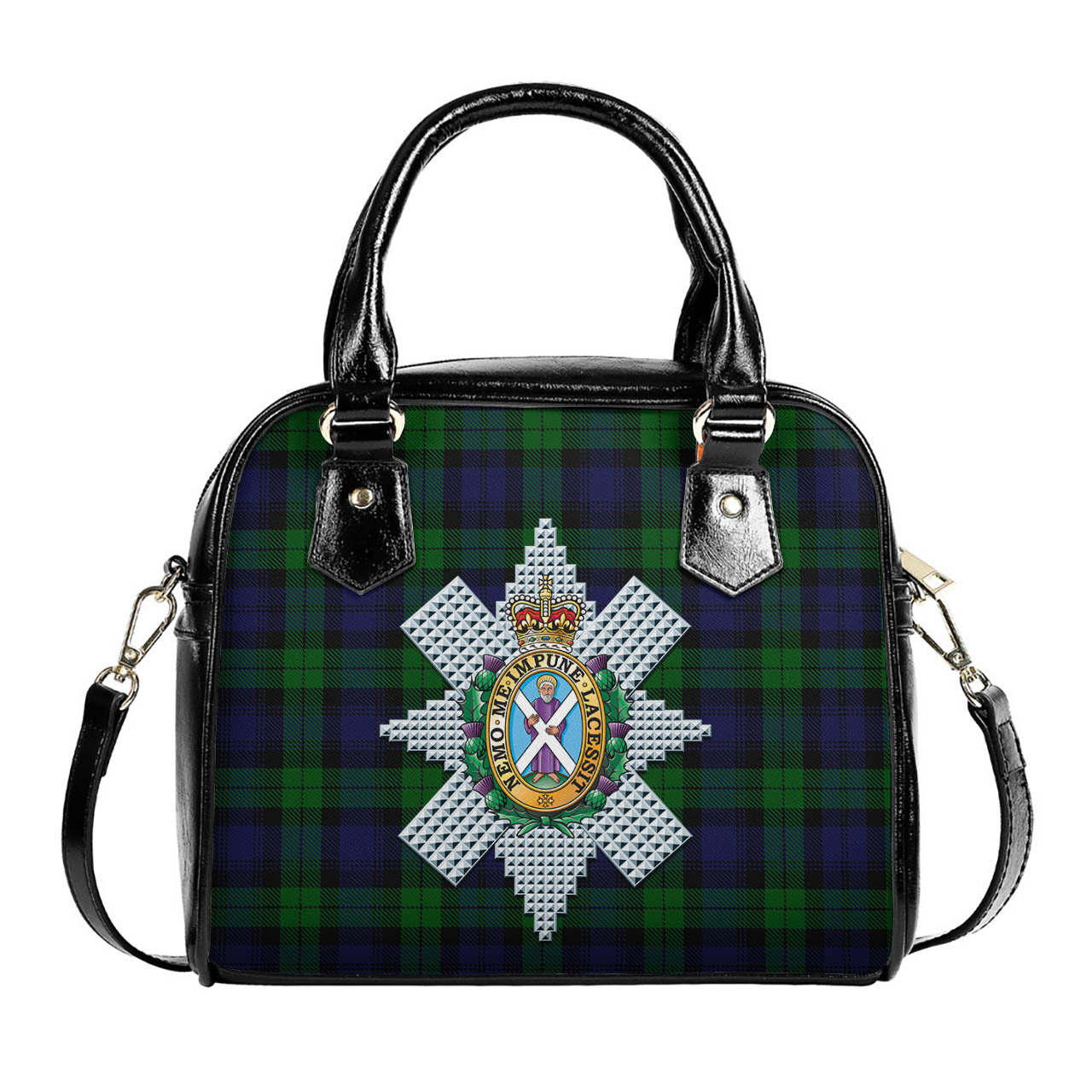 Black Watch Tartan Shoulder Handbags with Family Crest One Size 6*25*22 cm - Tartanvibesclothing