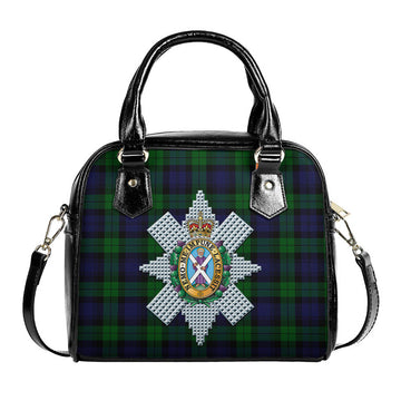 Black Watch Tartan Shoulder Handbags with Family Crest