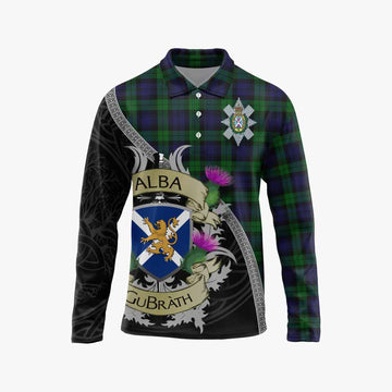 Tartan Vibes Clothing Black Watch Tartan Family Crest Long Sleeve Polo Shirt Lion Rampant Royal Thistle Shield Celtic Inspired