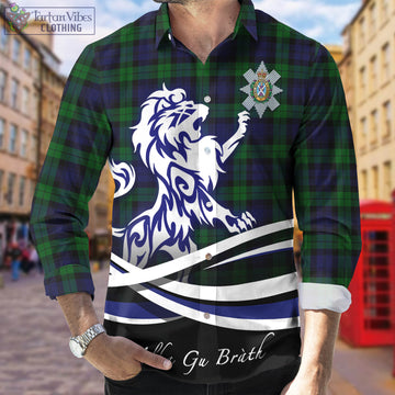 Black Watch Tartan Long Sleeve Button Up Shirt with Alba Gu Brath Regal Lion Emblem