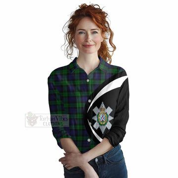 Tartan Vibes Clothing Black Watch Tartan Women's Casual Shirt with Family Crest Circle Style