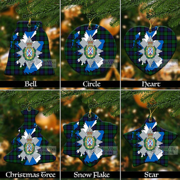 Black Watch Tartan Christmas Ceramic Ornaments with Family Crest and Scotland Map