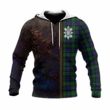 Black Watch Tartan Family Crest Knitted Hoodie Alba Gu Brath Be Brave Lion Ancient Style