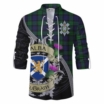 Tartan Vibes Clothing Black Watch Tartan Family Crest Ghillie Kilt Shirt Lion Rampant Royal Thistle Shield Celtic Inspired