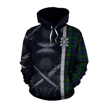 Tartan Vibes Clothing Black Watch Tartan Cotton Hoodie with Family Crest Cross Sword Thistle Celtic Vibes
