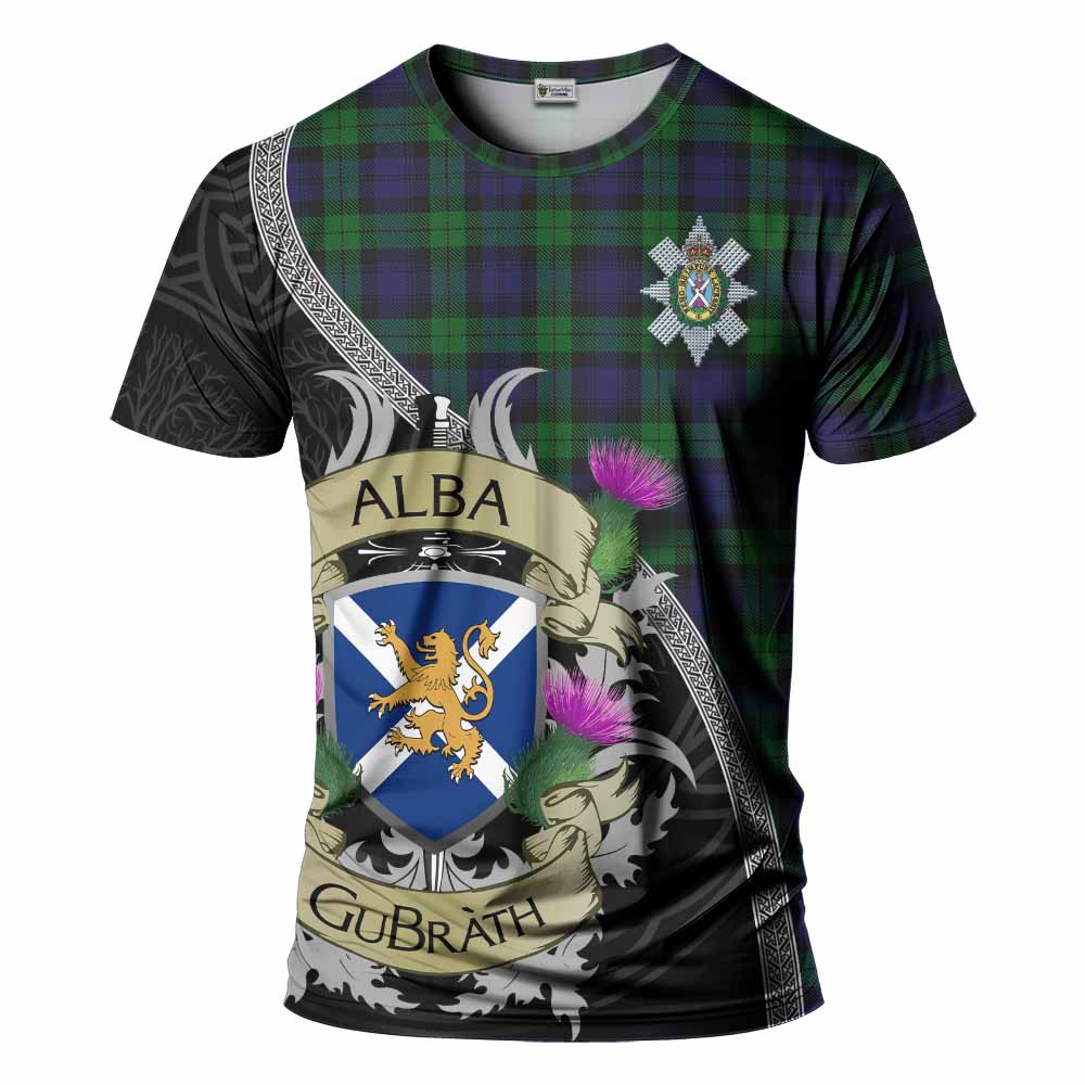 Tartan Vibes Clothing Black Watch Tartan Family Crest T-Shirt Lion Rampant Royal Thistle Shield Celtic Inspired
