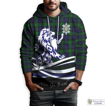 Black Watch Tartan Hoodie with Alba Gu Brath Regal Lion Emblem