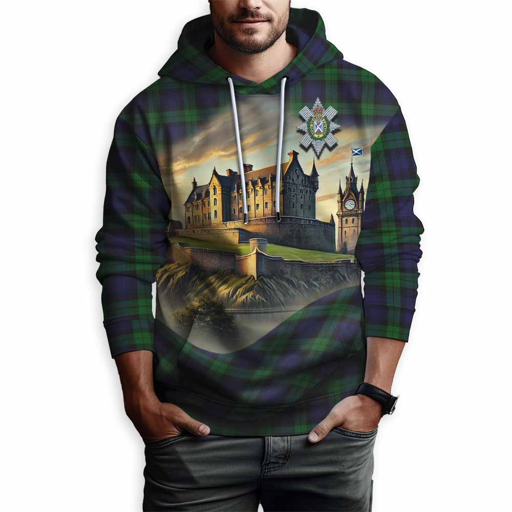 Tartan Vibes Clothing Black Watch Tartan Family Crest Hoodie with Scottish Ancient Castle Style