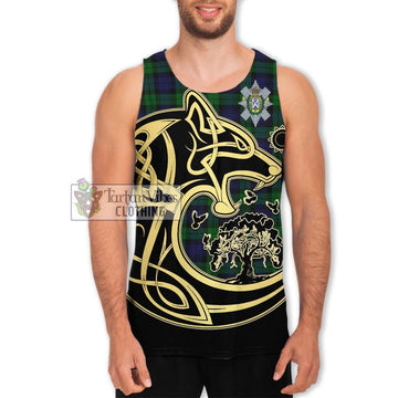 Black Watch Tartan Men's Tank Top with Family Crest Celtic Wolf Style Men - Tartan Vibes Clothing