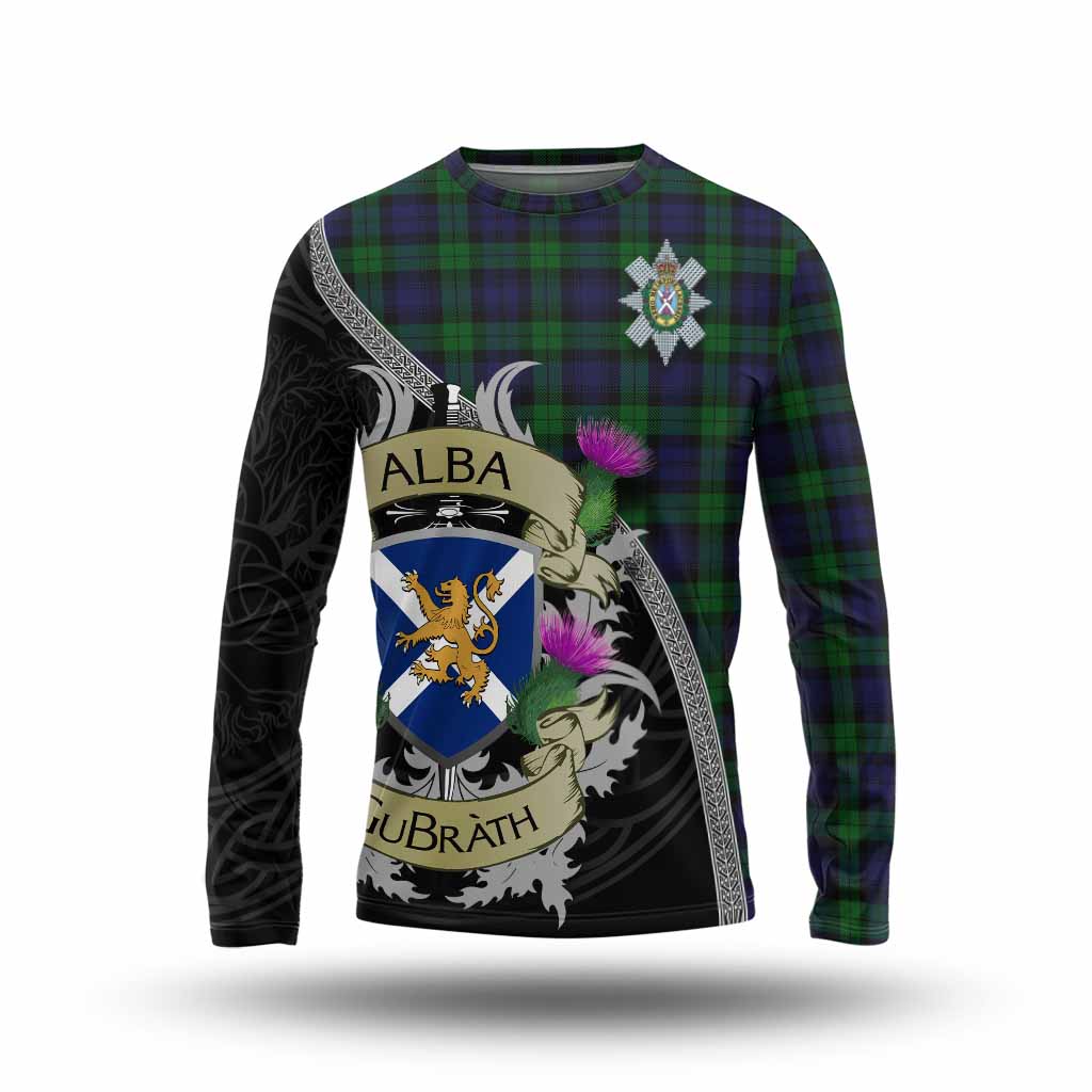 Tartan Vibes Clothing Black Watch Tartan Family Crest Long Sleeve T-Shirt Lion Rampant Royal Thistle Shield Celtic Inspired