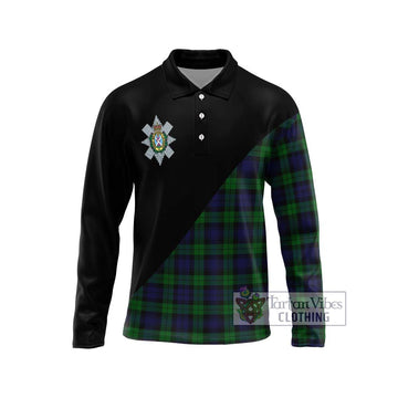 Black Watch Tartan Long Sleeve Polo Shirt with Family Crest and Military Logo Style Unisex - Tartan Vibes Clothing
