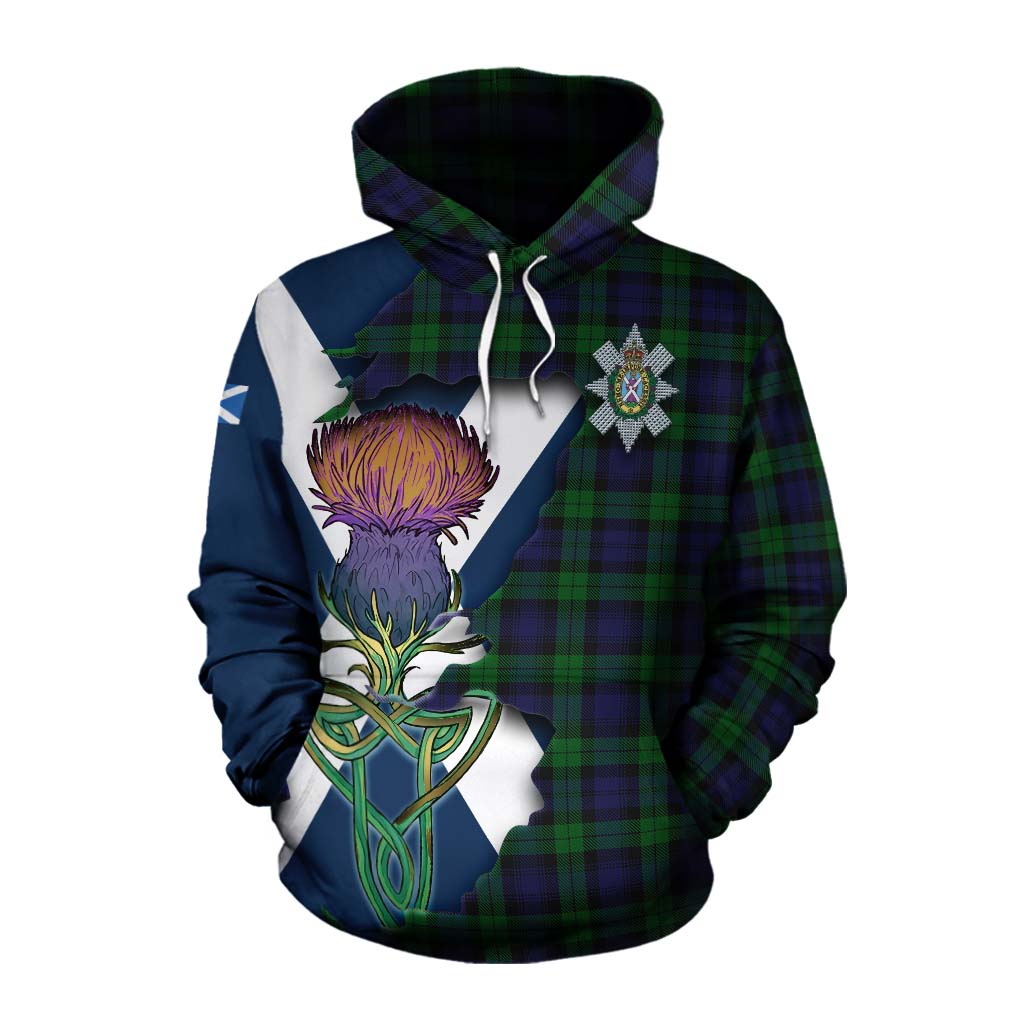 Tartan Vibes Clothing Black Watch Tartan Family Crest Cotton Hoodie Scottish Thistle Celtic Inspired