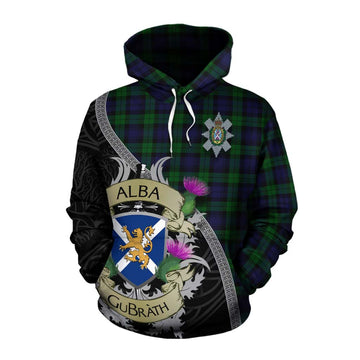 Black Watch Tartan Family Crest Cotton Hoodie Lion Rampant Royal Thistle Shield Celtic Inspired