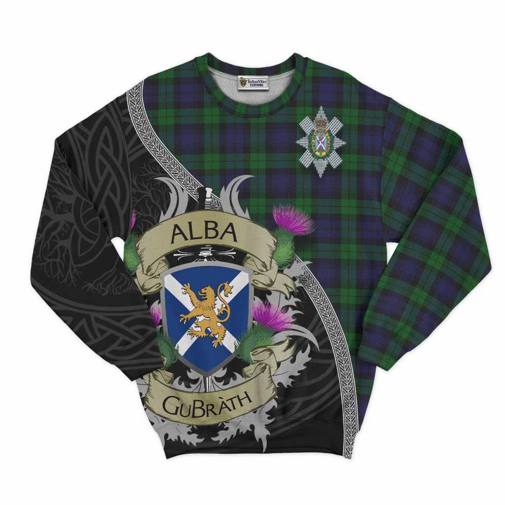 Tartan Vibes Clothing Black Watch Tartan Family Crest Sweatshirt Lion Rampant Royal Thistle Shield Celtic Inspired