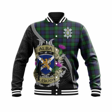 Tartan Vibes Clothing Black Watch Tartan Family Crest Baseball Jacket Lion Rampant Royal Thistle Shield Celtic Inspired