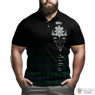 Black Watch Tartan Polo Shirt Featuring Alba Gu Brath Family Crest Celtic Inspired