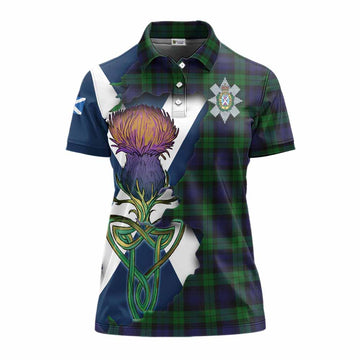Tartan Vibes Clothing Black Watch Tartan Family Crest Women's Polo Shirt Scottish Thistle Celtic Inspired