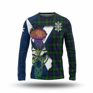 Black Watch Tartan Family Crest Long Sleeve T-Shirt Scottish Thistle Celtic Inspired