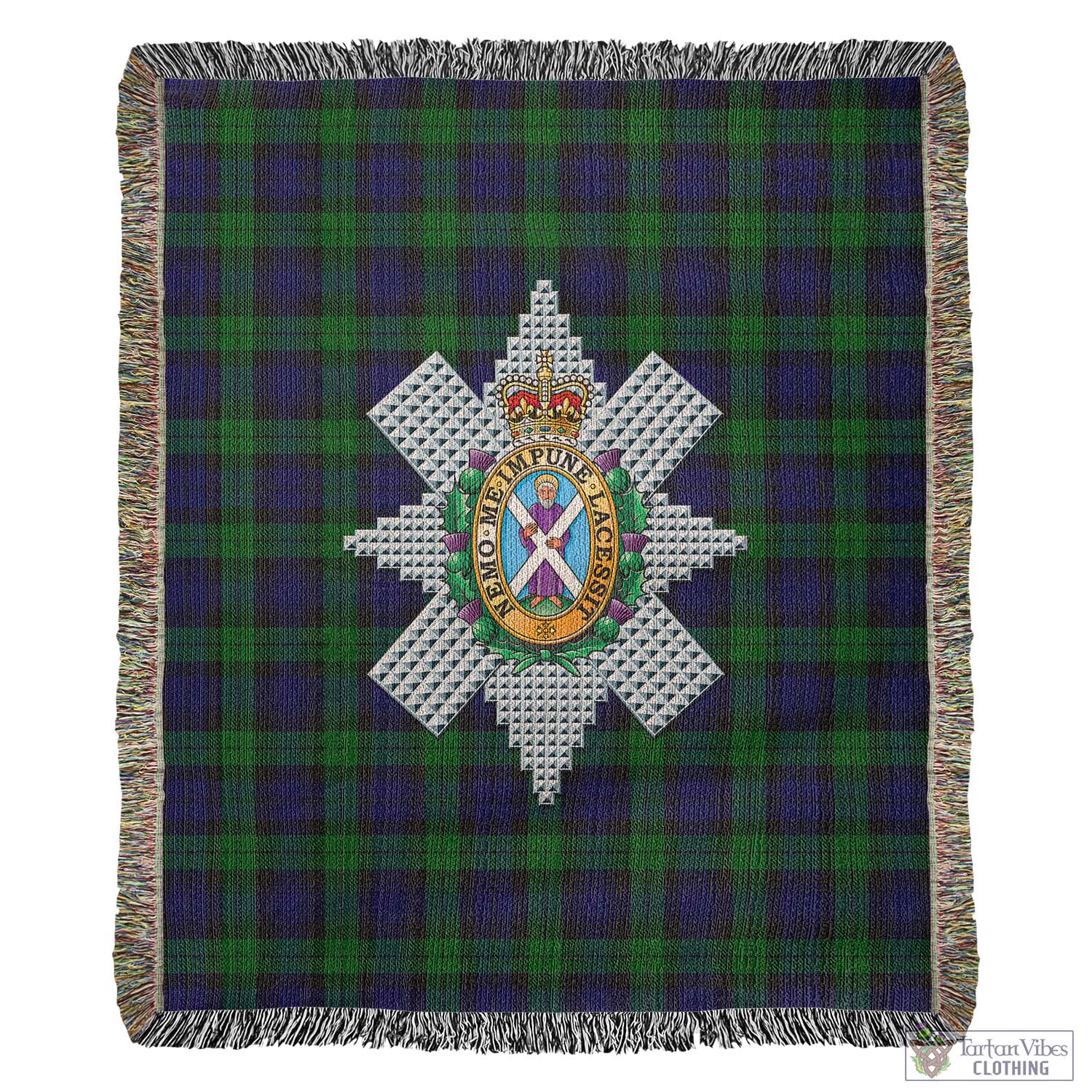 Tartan Vibes Clothing Black Watch Tartan Woven Blanket with Family Crest