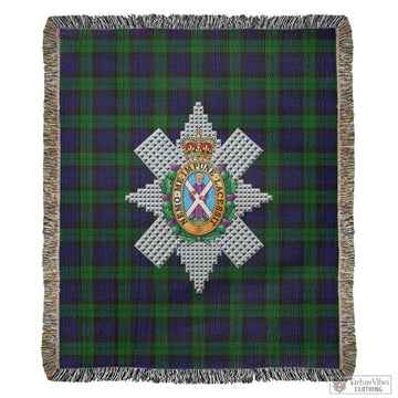 Black Watch Tartan Woven Blanket with Family Crest