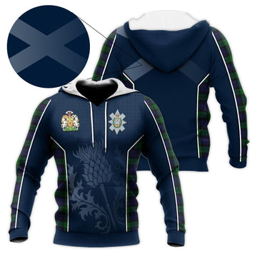 Black Watch Tartan Knitted Hoodie with Family Crest and Scottish Thistle Vibes Sport Style