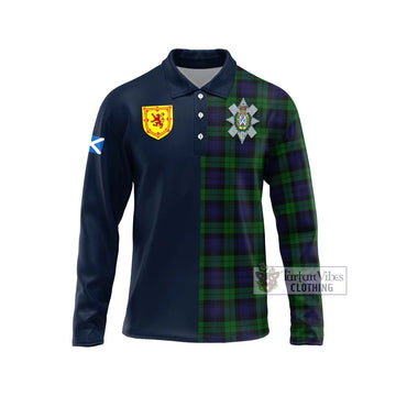 Black Watch Tartan Long Sleeve Polo Shirt Alba with Scottish Lion Royal Arm Half Style Unisex - Tartan Vibes Clothing