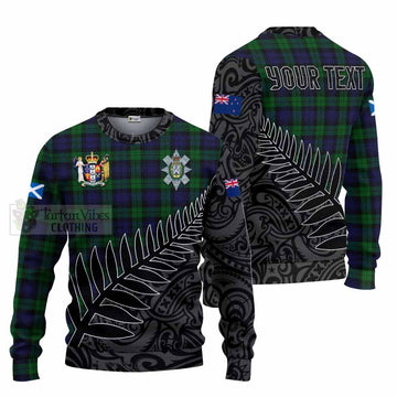 Tartan Vibes Clothing Black Watch Crest Tartan Knitted Sweater with New Zealand Silver Fern Half Style